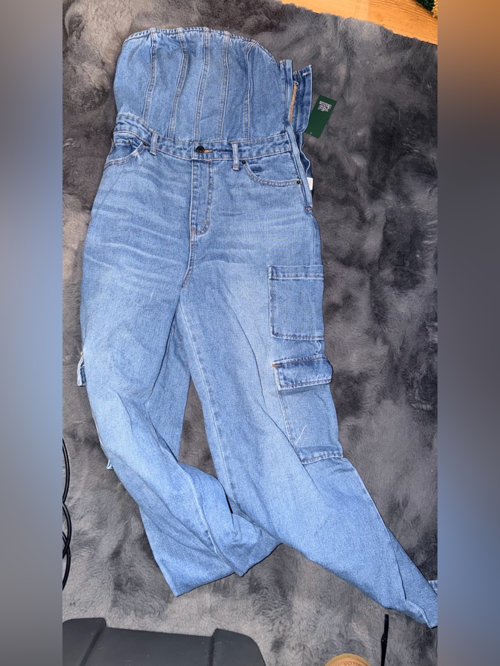 wild fable Light Blue Denim Strapless Jumpsuit with Cargo Pockets